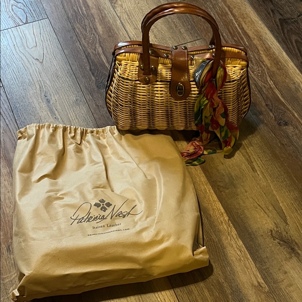 Patricia Nash Woven Basket Satchel purse with Brown Accents and bag